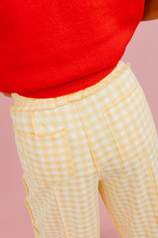 Lou Mineral Wash Barrel Pants in Gold Gingham