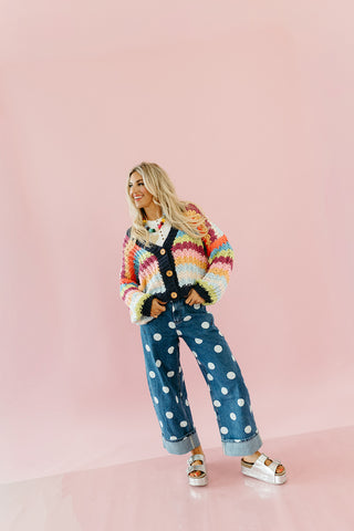 Ellie Polka Dot Rolled Up Barrel Denim in Medium Wash