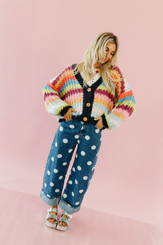 Ellie Polka Dot Rolled Up Barrel Denim in Medium Wash