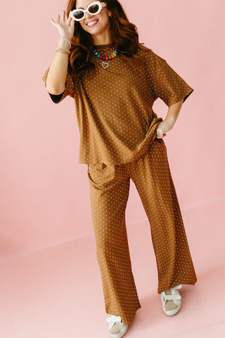 Leena Polka Dot Pants in Camel/Ivory