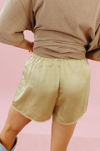 Teller Satin Lace Hem Shorts in Lemongrass