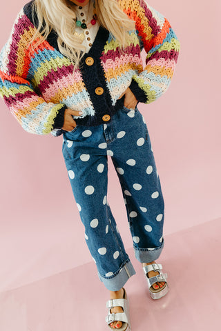 Ellie Polka Dot Rolled Up Barrel Denim in Medium Wash