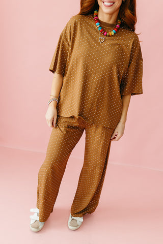 Leena Polka Dot Pants in Camel/Ivory