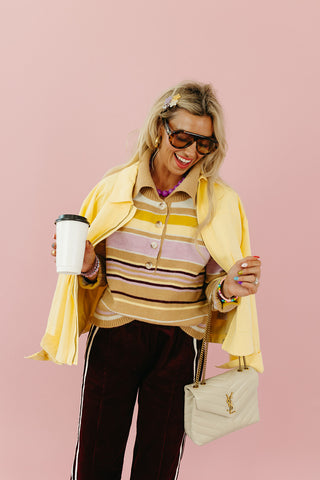 Mendee Multi Stripe Sweater in Camel/Lavender