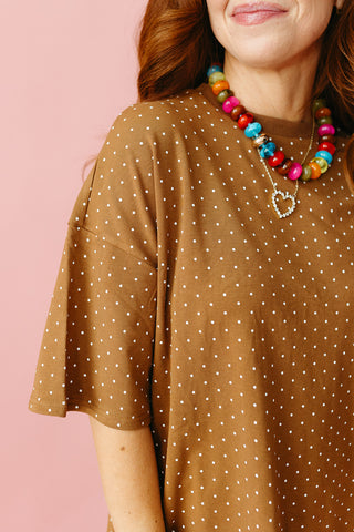 Leena Polka Short Sleeve Top in Camel/Ivory