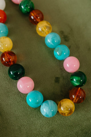 Chunky Beaded Necklace in Brown/Pink Multi