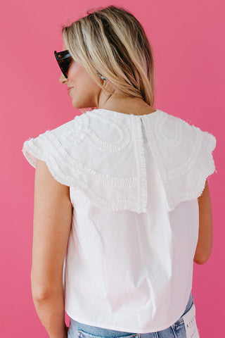 Lainey Ruffle Embroidered Pilgrim Collar Top