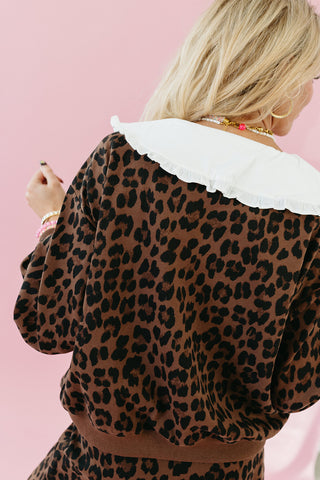 Mal Leopard Ruffle Collar Top