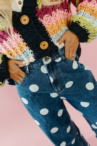 Ellie Polka Dot Rolled Up Barrel Denim in Medium Wash
