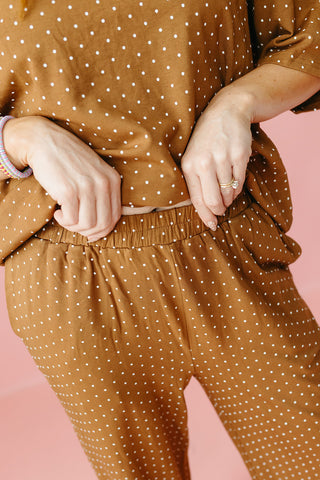 Leena Polka Dot Pants in Camel/Ivory