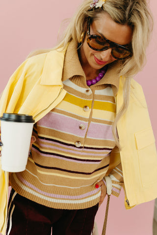 Mendee Multi Stripe Sweater in Camel/Lavender