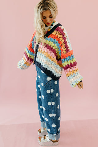 Ellie Polka Dot Rolled Up Barrel Denim in Medium Wash