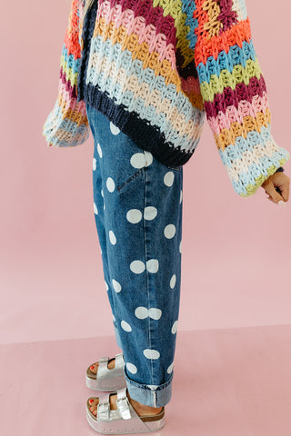 Ellie Polka Dot Rolled Up Barrel Denim in Medium Wash