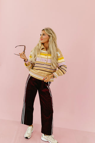 Mendee Multi Stripe Sweater in Camel/Lavender