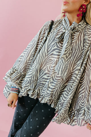 Willow Zebra Print Boho Top in Cream