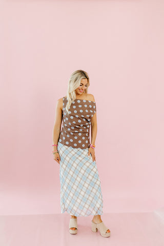 Callie Semi Sheer Plaid Midi Skirt