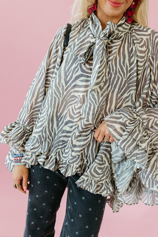 Willow Zebra Print Boho Top in Cream