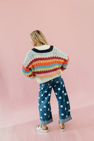 Ellie Polka Dot Rolled Up Barrel Denim in Medium Wash