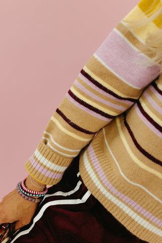 Mendee Multi Stripe Sweater in Camel/Lavender