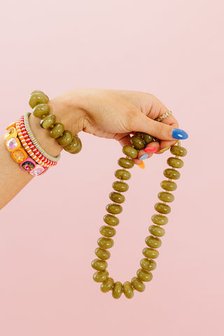Sugar Beads Necklace Set - Olive Green