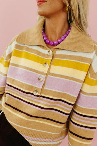 Mendee Multi Stripe Sweater in Camel/Lavender