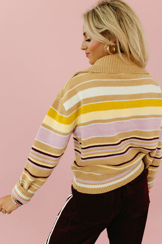 Mendee Multi Stripe Sweater in Camel/Lavender