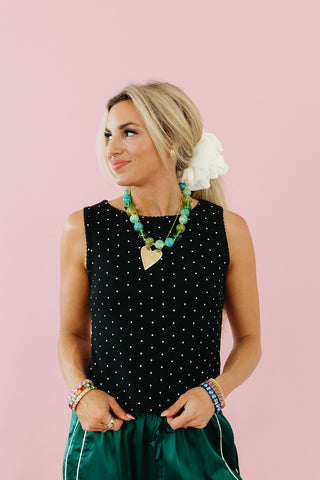 Lynn Polka Dot Waffle Top in Black