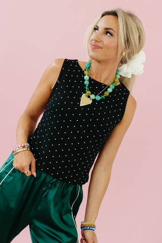 Lynn Polka Dot Waffle Top in Black