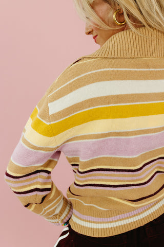 Mendee Multi Stripe Sweater in Camel/Lavender