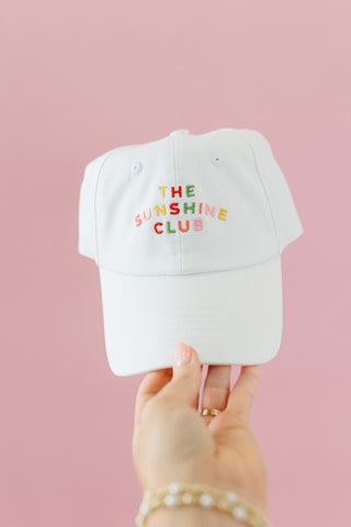 Sunshine Club Embroidered Baseball Hat in White