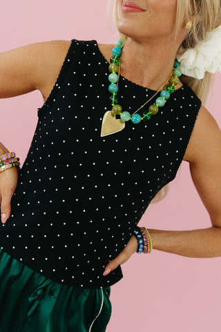 Lynn Polka Dot Waffle Top in Black