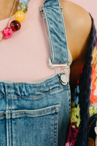 Alanna Stretch Denim Barrel Overalls