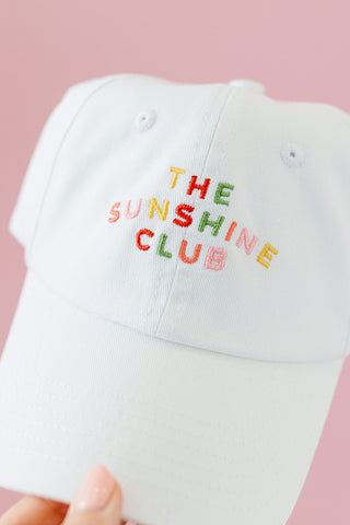 Sunshine Club Embroidered Baseball Hat in White