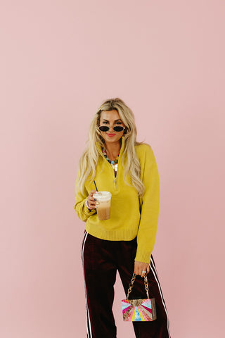 Zoe 3/4 Zip Sweater in Lime