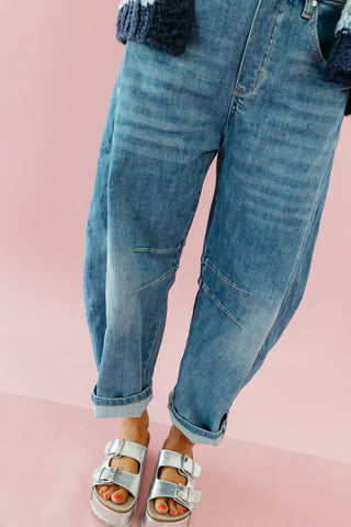 Alanna Stretch Denim Barrel Overalls