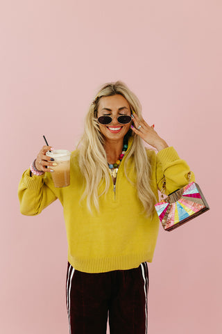 Zoe 3/4 Zip Sweater in Lime