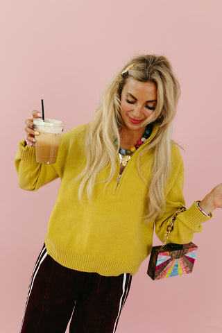 Zoe 3/4 Zip Sweater in Lime