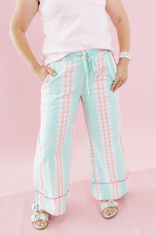Miriam Checkered Pants in Mint/Pink