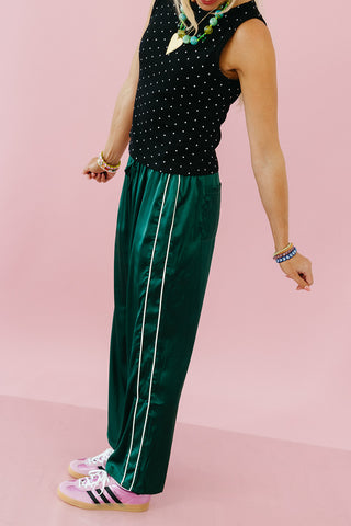 Cleo Satin Track Pants in Dark Green