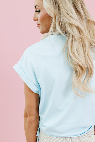 Riley Ruched Side Tie Knit Top in Sky