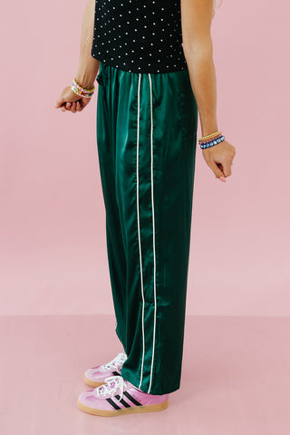 Cleo Satin Track Pants in Dark Green