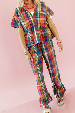 Hattie Plaid Ruffle Hem Pants
