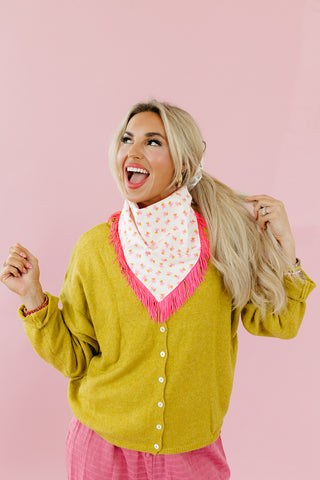 Pink & Chartreuse Floral Fringe Bandana