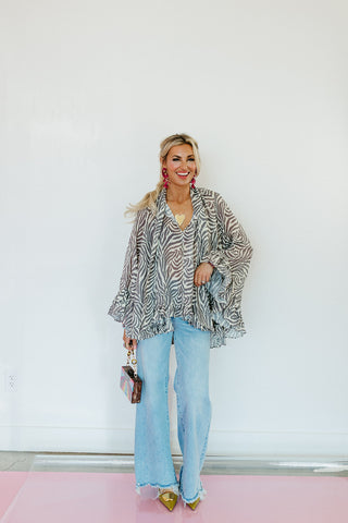 Willow Zebra Print Boho Top in Cream