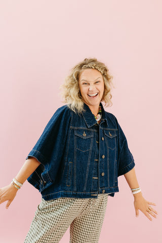 Kit Denim Cape Jacket in Dark Denim