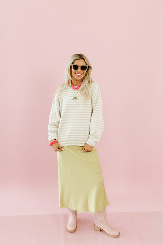 Frankie Satin Midi Skirt in Chartreuse