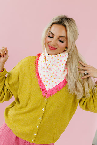 Pink & Chartreuse Floral Fringe Bandana