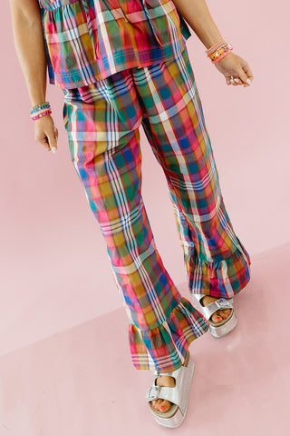 Hattie Plaid Ruffle Hem Pants