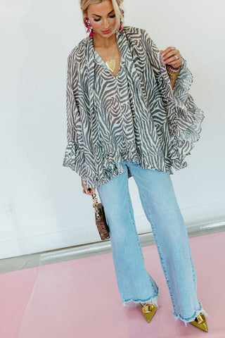 Willow Zebra Print Boho Top in Cream