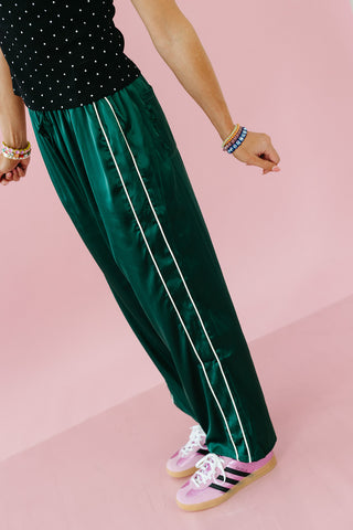 Cleo Satin Track Pants in Dark Green